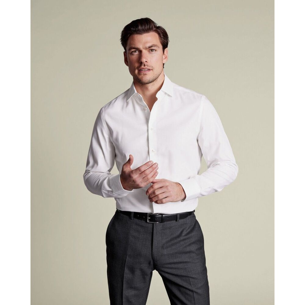 NWT Charles Tyrwhitt Non-Iron Cotton Linen Shirt White Size 16.5 / 33in